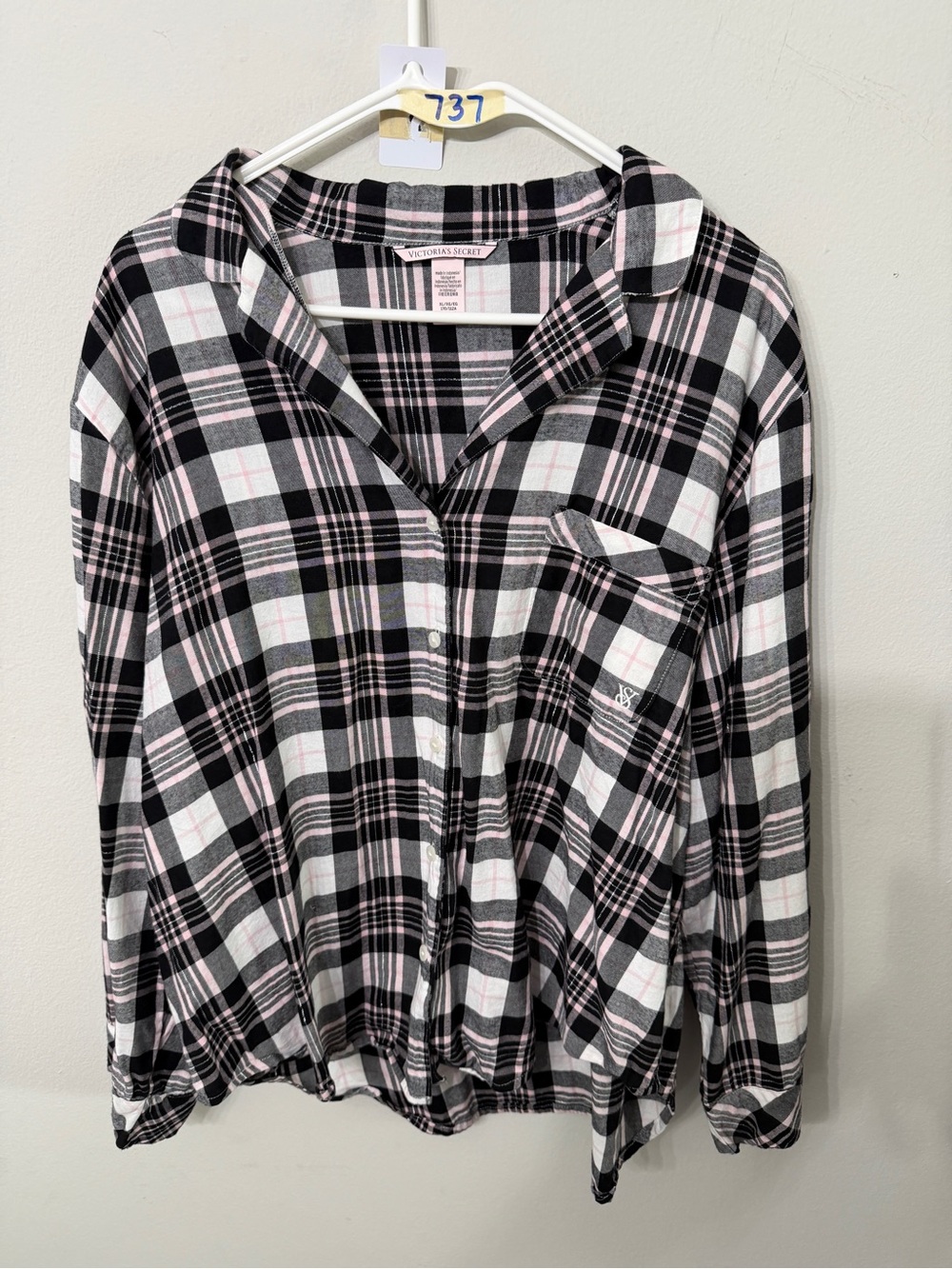 PINK Victoria's Secret Black & White Plaid Button-Down Top XL